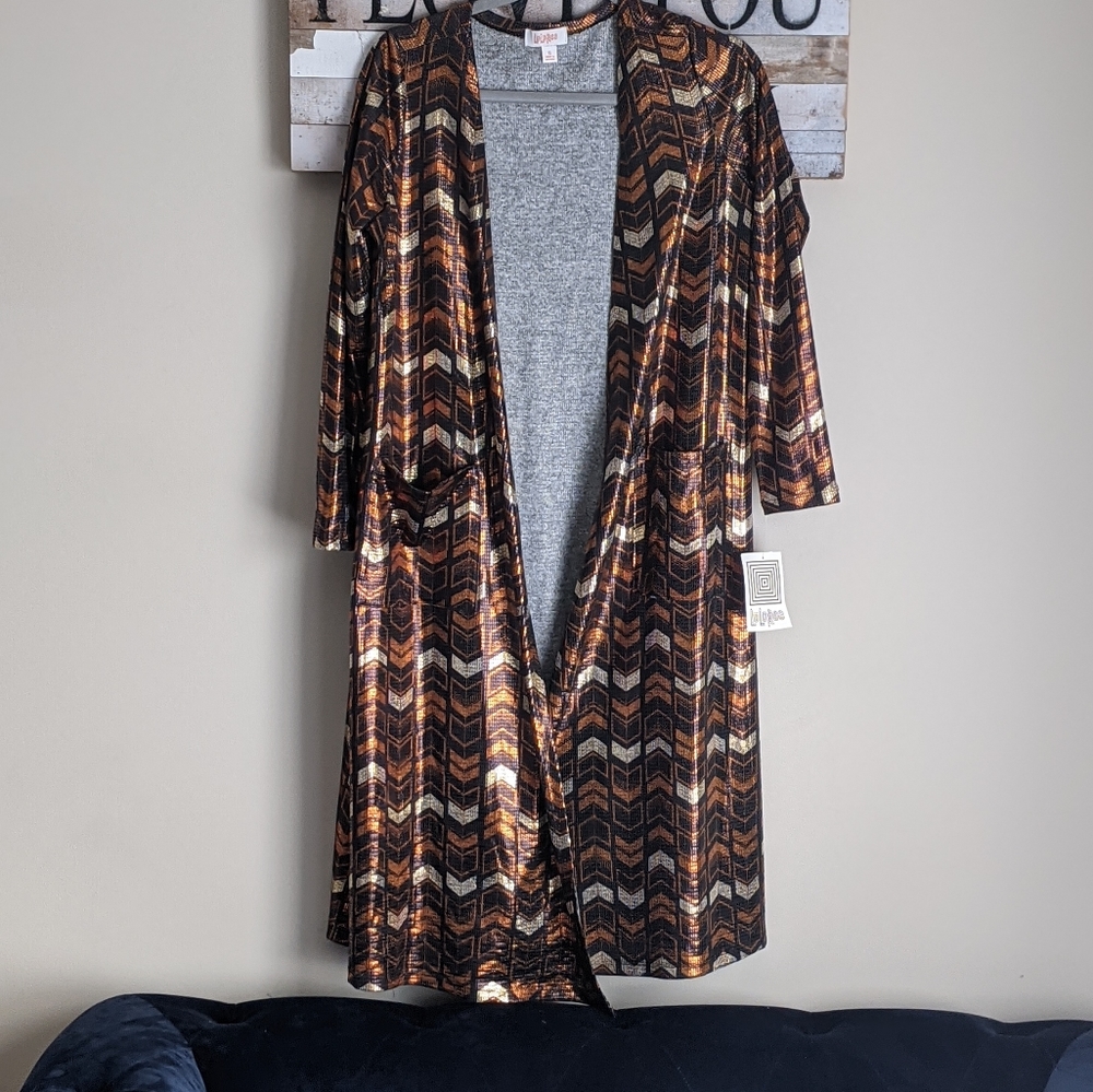 LuLaRoe Elegant Sarah Duster Cardigan, Gold Copper